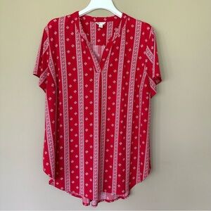 Bandana Stretchy Summer Top Women 18/20W Red White Western Casual Office Coastal